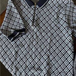 Men's Navy & White Diamond Knit Polo Sweater